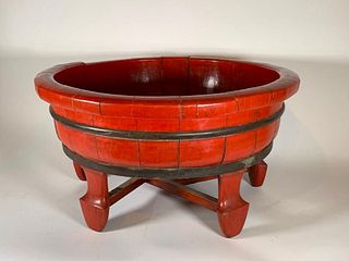 Large Chinese Red Lacquer Basin