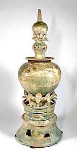 Glazed Stupa Spirit Jar, Tang Dynasty, 8th-9th Century