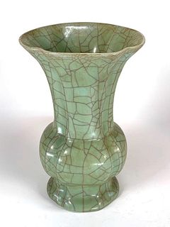 Chinese Guan Style Celadon Glaze Crackle Vase