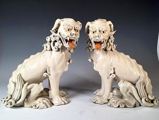 Great Pair of Japanese Glazed Ceramic Foo Dogs