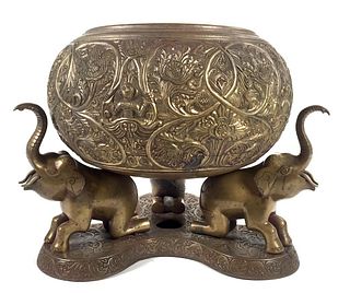 Indian Bronze Bowl on Elephant Stand