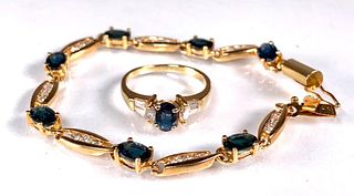 Ladies 14K Sapphire and Diamond Bracelet and Matching