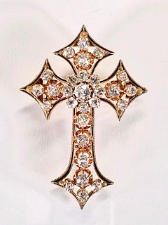 Victorian 18K Gold and Diamond Cross Pendant