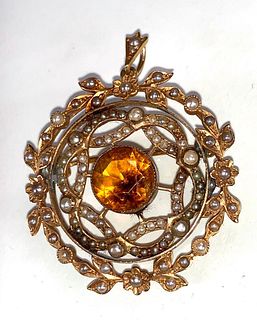 English 15 CT Gold and Citrine Pin/Pendant,c.1900