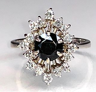 Ladies Sapphire and Diamond Ring, 18K White Gold