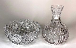 American Brilliant Period Cut Glass Decanter and Bowl
