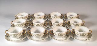 Limoges Rimmed Soup Bowls and Bouillon Cups and Saucers