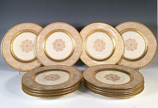 12 Bavarian Gilt Decorated Dinner Plates