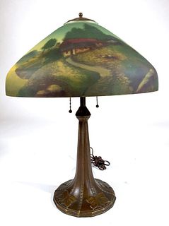 American Reverse Painted Glass Table Lamp
