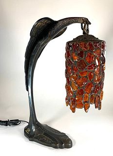 Art Deco Style Bronze Lamp with Amber Shade