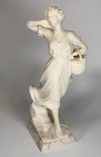 Carved Alabaster Figure of a Young Woman