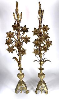A Pair of Victorian Brass Lily Garnitures, 19thc.