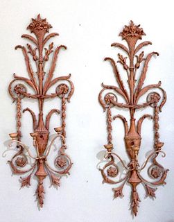 Pair of Adams Style Carved Pine Wall Sconces