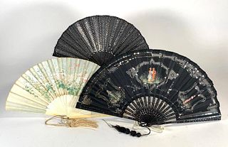 Three Antique Ladies Folding Hand Fans, 19th/early