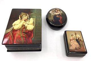 Three Fedoskino Russian Lacquer Boxes