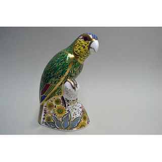ROYAL CROWN DERBY AMAZON GREEN PARROT FIGURINE