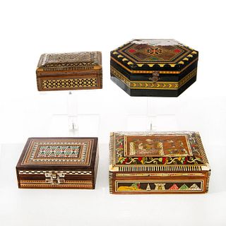 4 INLAID WOOD BOXES