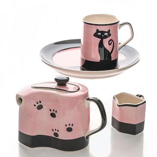 5PC HUESNBREWS PINK AND BLACK CAT COFFEE SET