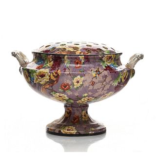 CROWN DUCAL FLORAL CENTERPIECE BOWL WITH FLOWER FROG