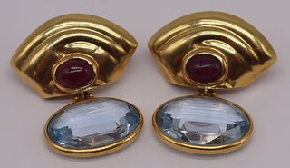 JEWELRY. Pair of Signed 18kt Gold and Colored Gem