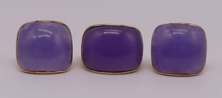 JEWELRY. Signed 3 pc. 14kt Gold and Lavender Jade