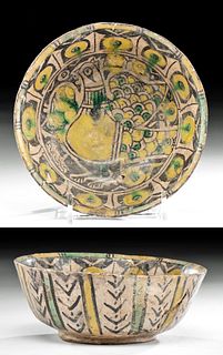 19th C. Persian Ceramic Bowl w/ Bird - ex Stendahl