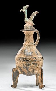 Ancient Persian Bronze Bottle with Bird Stopper