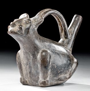 Chimu Blackware Stirrup Vessel - Seated Feline