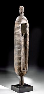 Early 20th C. African Bamana Wood Slit Drum w/ Figure