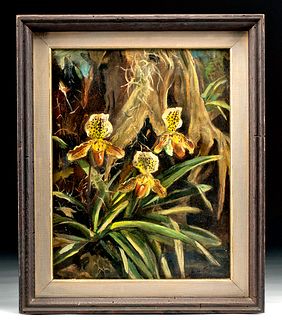 Framed & Signed William Draper Painting - Orchids, 1959