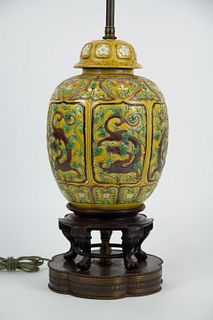 A 20th Century Sancai Ginger Jar as a Lamp.