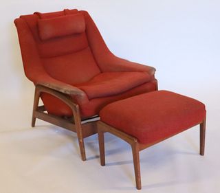 Midcentury Dux Upholstered Lounge Chair & Ottoman