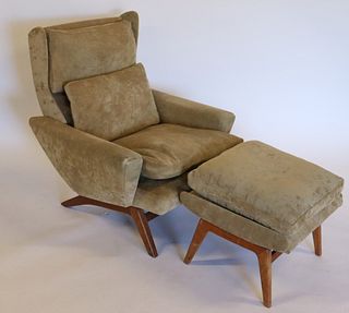 Midcentury Upholstered Lounge Chair And Ottoman