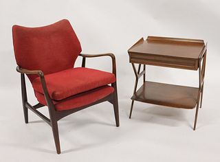 Midcentury Arm Chair Together With A Night Stand.