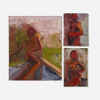 Nancy Flanagan, Female Nude in Red and Orange with Greenery; Untitled; Female Nude in Red and Orange (three works)