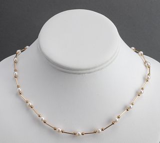 14K Yellow Gold & Pearl Beaded Necklace