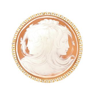 Carved Shell and 14K Cameo Pendant/Brooch