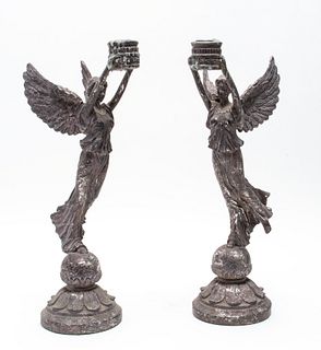 Winged Victory Composition Candle Holders, Pair