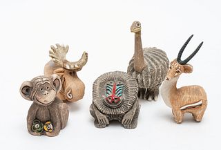 Carved Ceramic Animal Group, 5 pieces