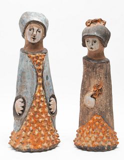 Folk Art Ceramic Female Figural Sculptures, 2