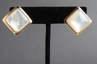 14K Yellow Gold Square Mother-Of-Pearl Earrings
