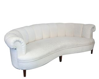Art Deco Manner White Damask Upholstered Sofa