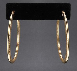 Milor 14K Yellow Gold Textured Oval Hoop Earrings