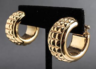 Italian 14K Yellow Gold Textured Hoop Earrings