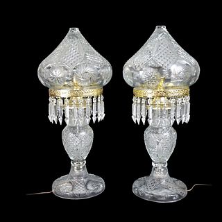 Pair of Cut Crystal Dome Lamps