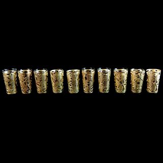 Ten (10) Mexican Sterling Overlay Shot Glasses