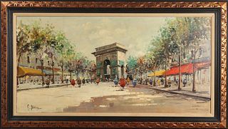 Illegibly Signed "View of Paris" Oil on Canvas