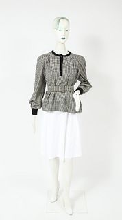 Valentino Boutique Belted Checkered Smock Blouse