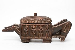 African Tribal Carved Wood Double Anteater Box