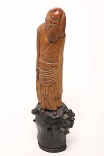 Japanese Carved Wood Standing Man Figure